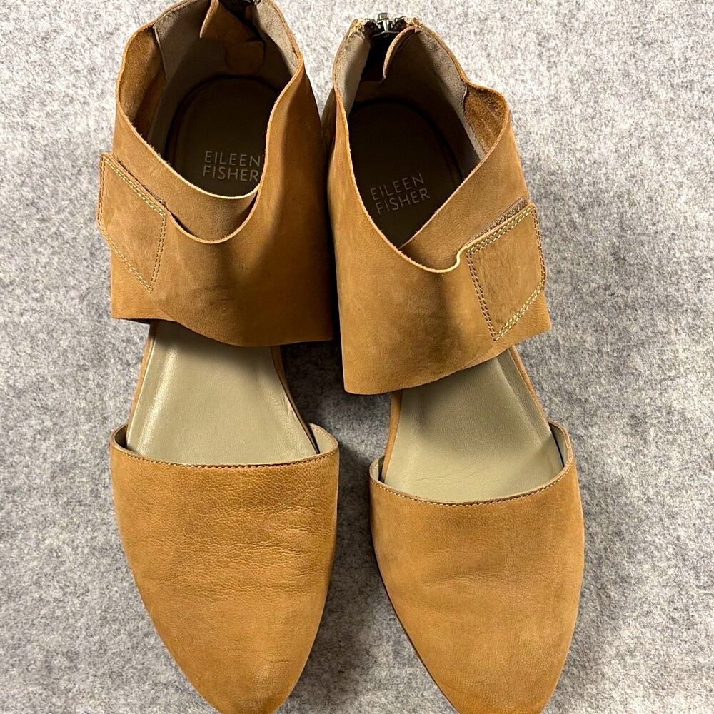 Eileen Fisher Tan Suede Zip Comfort Flats Pointed Toe Women's US 10